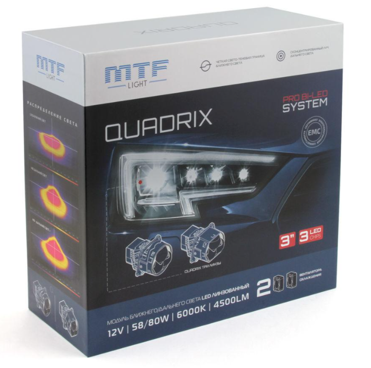 Модули MTF LIGHT QUADRIX ближн/дальн свет, 12V 58/80W 6000K 4200Lm,квадролинза 3" круг, к-т Модули MTF LIGHT QUADRIX ближн/дальн свет, 12V 58/80W 6000K 4200Lm,квадролинза 3" круг, к-т